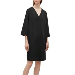COS crepe crossover v-neck 3/4 length sleeve black dress 36 excellent condition
